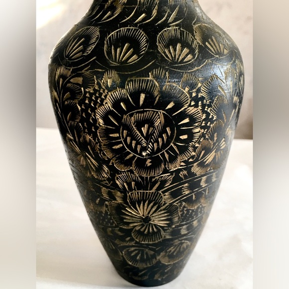 Vintage Etched Brass Vase Handmade India - Picture 3 of 12